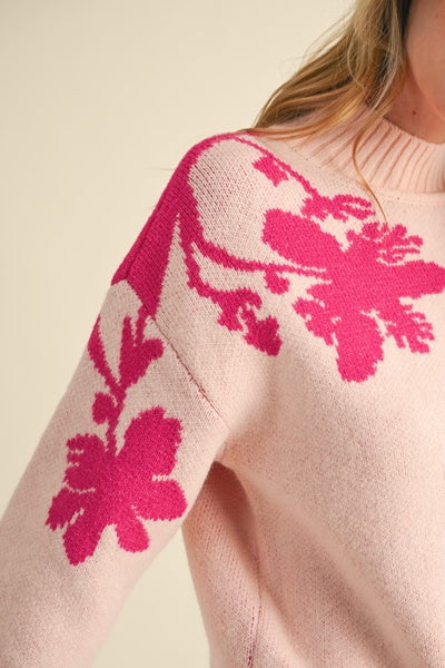 Mock Neck Floral Sweater