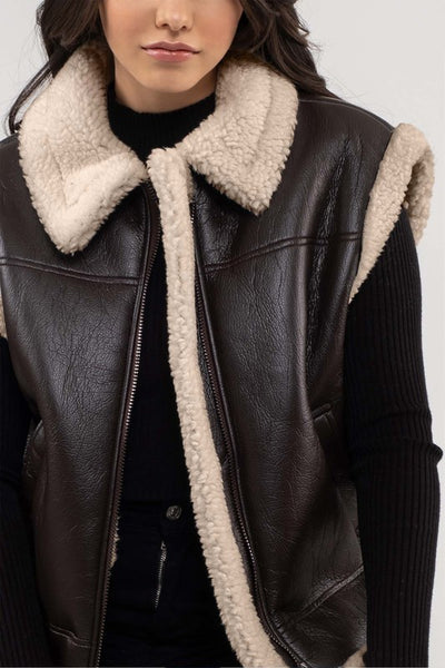 Faux Leather Shearling Vest