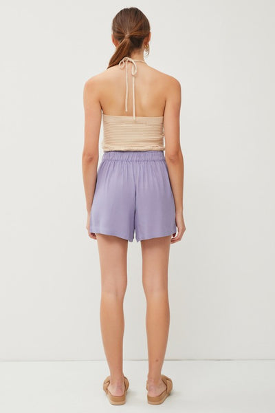 High Waisted Elastic Waistband Pleated Shorts
