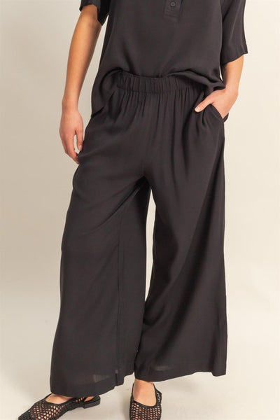 High Waist Woven Wide Leg Pants
