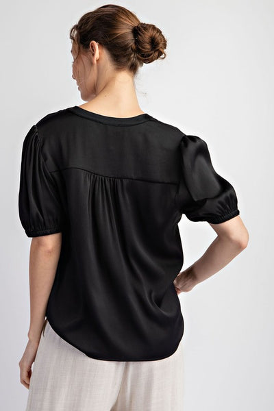 Notched Neck Short Sleeve Blouse Top