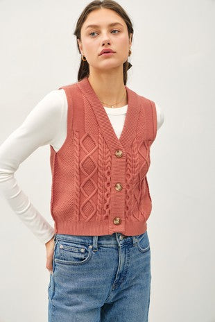 Cable Knit Sweater Button Down Vest