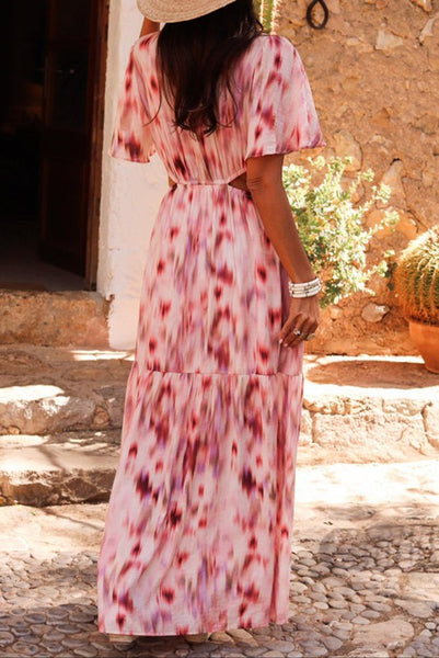 Abstract Flutter Sleeve Dress