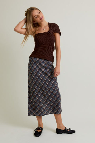 Low Waist Plaid Midi Skirt
