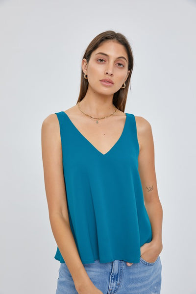 Sleeveless V Neck Solid Top