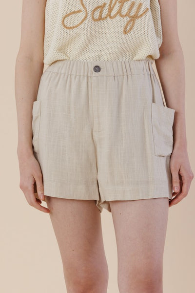 Linen Blend Elastic Shorts