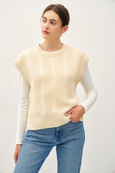 Cable Knit Cap Sleeve Sweater Vest