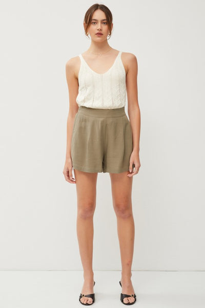 High Waisted Elastic Waistband Pleated Shorts