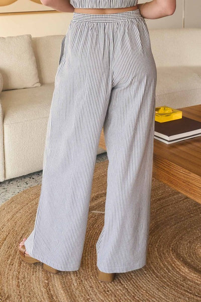 Stripe High Waist Pleated Pants