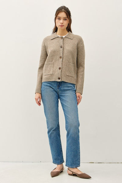 Wool Blend Collared Sweater Jacket