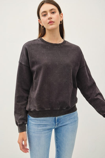 Cropped Acid Wash Crew Neck