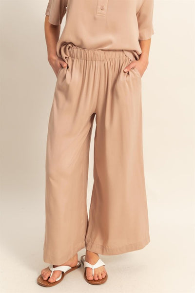 High Waist Woven Wide Leg Pants