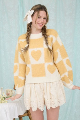 Checkered Heart Sweater