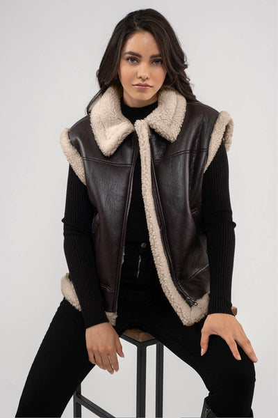 Faux Leather Shearling Vest