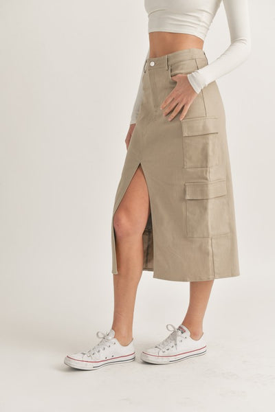 Midi Cargo Skirt With Front Slit Detail