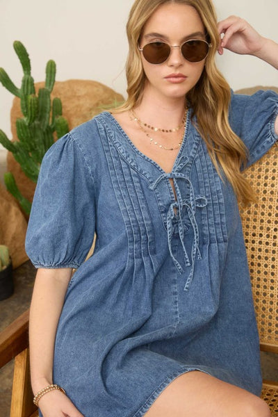 Puff Sleeve Denim Dress
