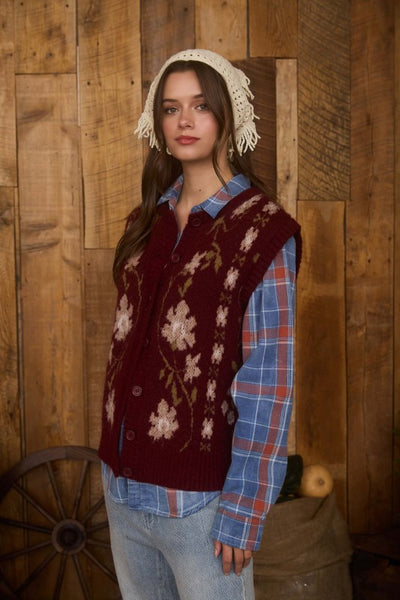 Floral Button Down Cardigan Vest