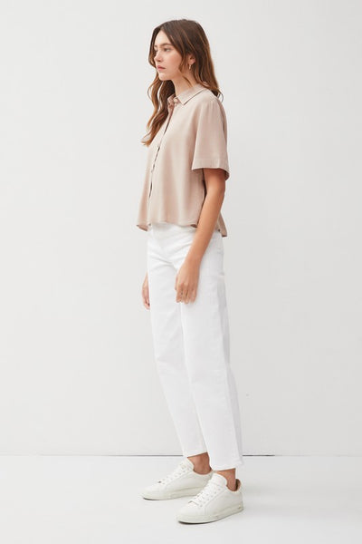 Boxy Crop Button Down Short Sleeve Shirt