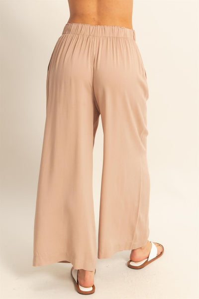 High Waist Woven Wide Leg Pants