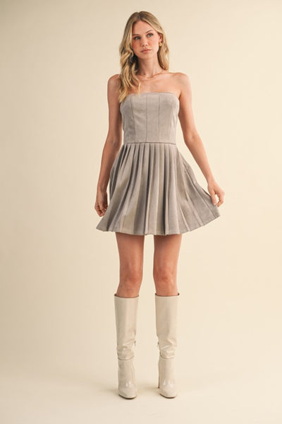Suede Pleated Mini Dress