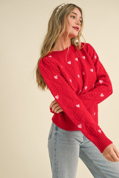 Heart Embroidery Pom Pom Sweater