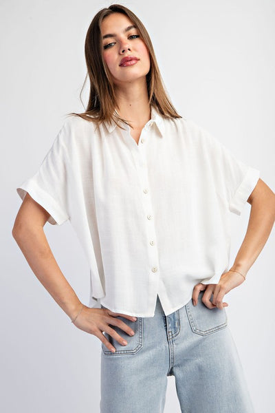 Button Front Crop Blouse Top