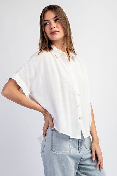 Button Front Crop Blouse Top