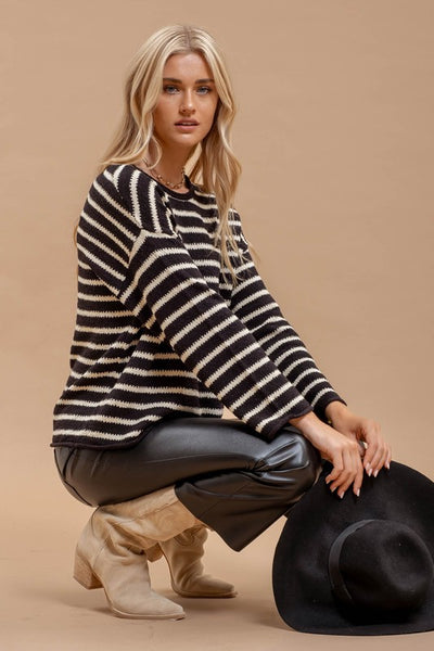 Stripe Boat Neck Knit Sweater