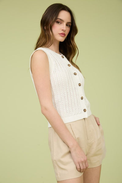 Button Down Sleeveless Cardigan