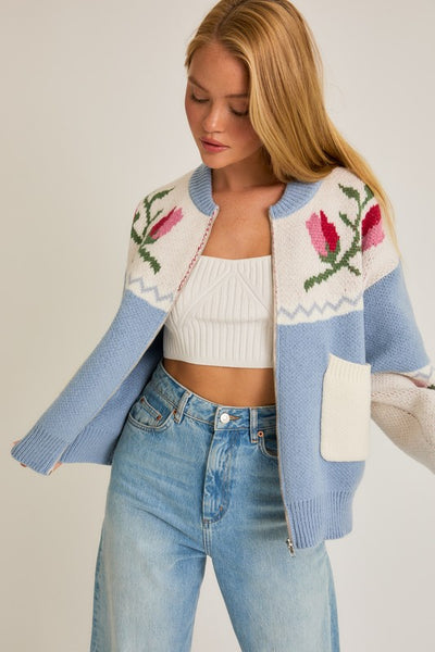 Floral Pattern Sweater Jacket