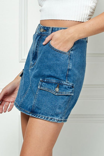Denim Mini Skirt with Cargo Pocket