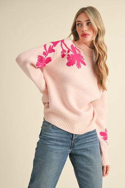 Mock Neck Floral Sweater