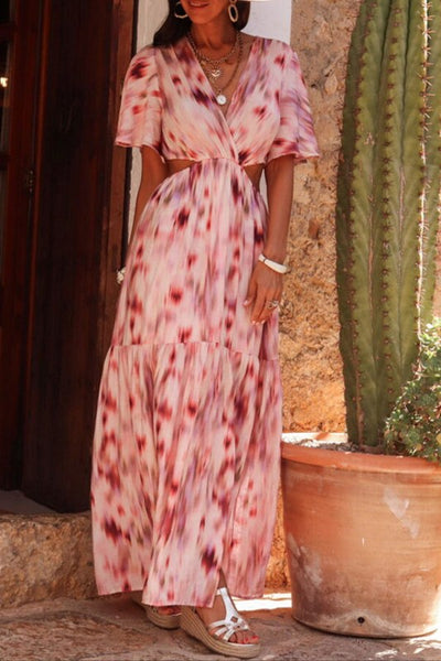 Abstract Flutter Sleeve Dress