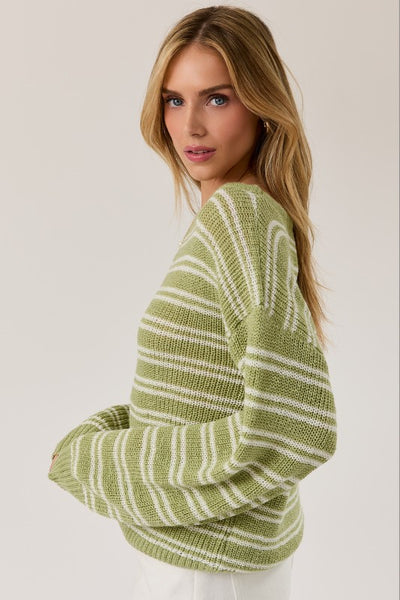 Boat Neck Long Sleeve Stripe Sweater