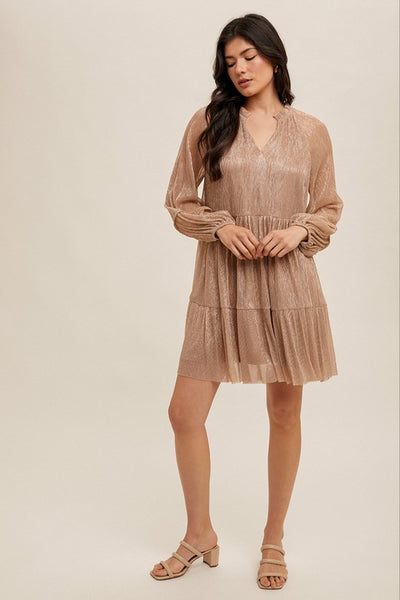 Ruffle Neck Metallic Dress