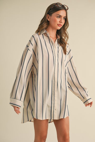 Oversized Striped Shirt Dress