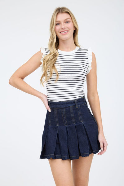 Stripe Ruffle Sleeveless Sweater