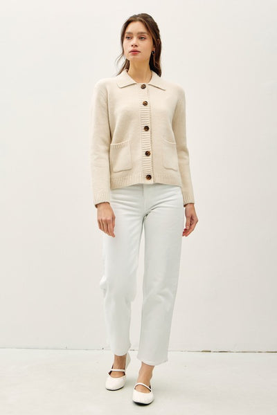 Wool Blend Collared Sweater Jacket