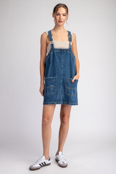 Mineral Washed Overall Mini Dress