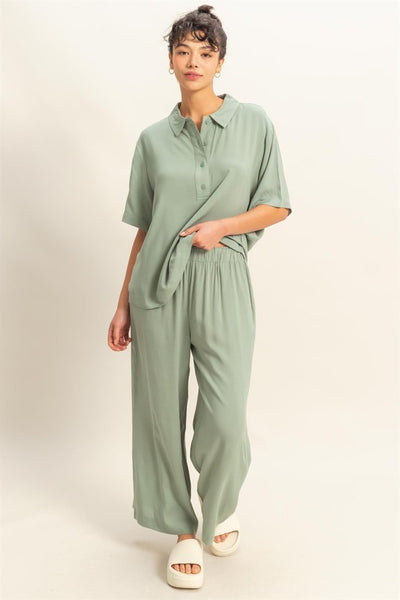 High Waist Woven Wide Leg Pants