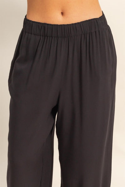 High Waist Woven Wide Leg Pants