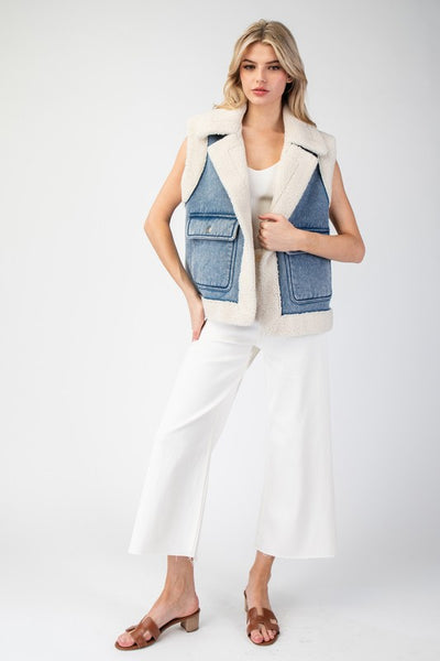 Stone Washed Denim Fur Vest