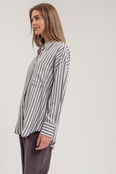 Stripe Collared Button Down Long Sleeve Shirt