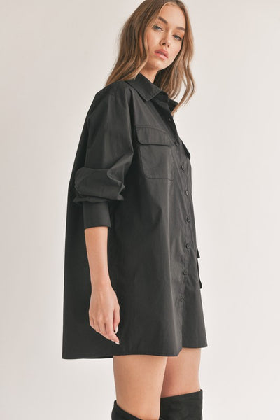 Button Down Tunic Shirt With Front Pockets