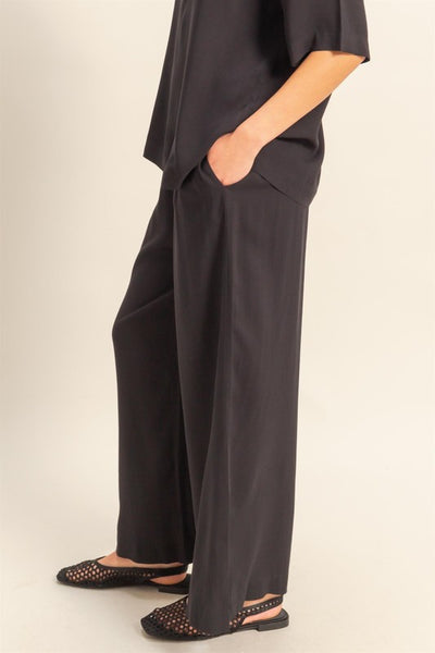 High Waist Woven Wide Leg Pants