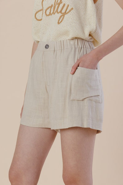 Linen Blend Elastic Shorts