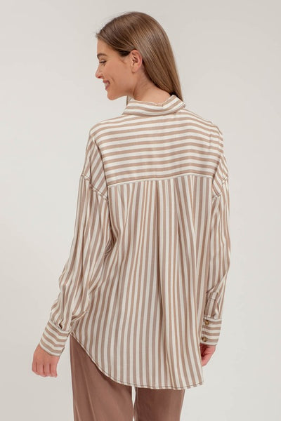 Stripe Collared Button Down Long Sleeve Shirt