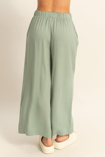 High Waist Woven Wide Leg Pants