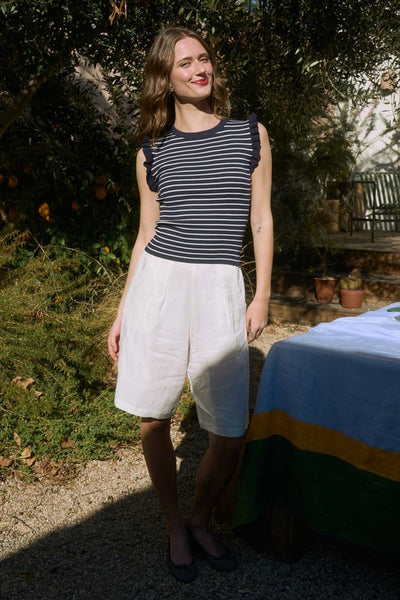 Stripe Ruffle Sleeveless Sweater