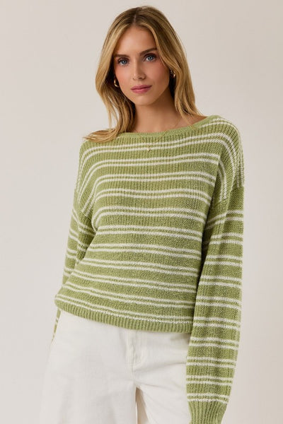 Boat Neck Long Sleeve Stripe Sweater